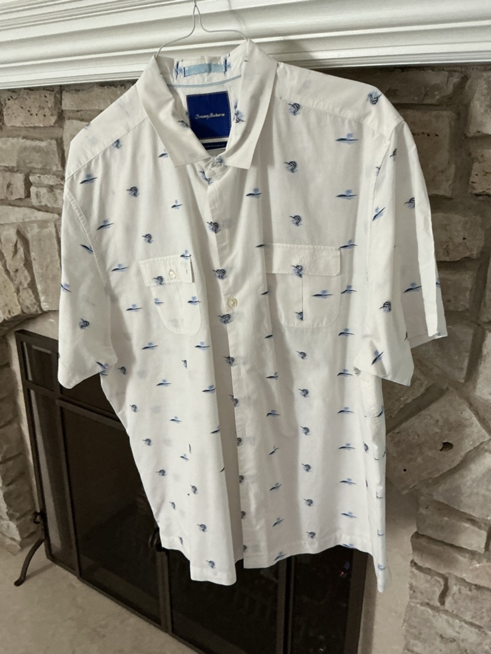 Tommy Bahama White Short-Sleeve Button-Down with Blue Nautical Print
